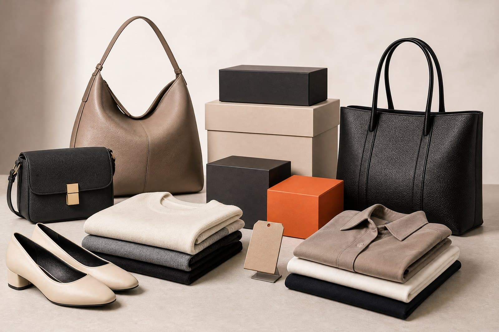 Unbranded handbags, apparel and physical reseller merchandise.